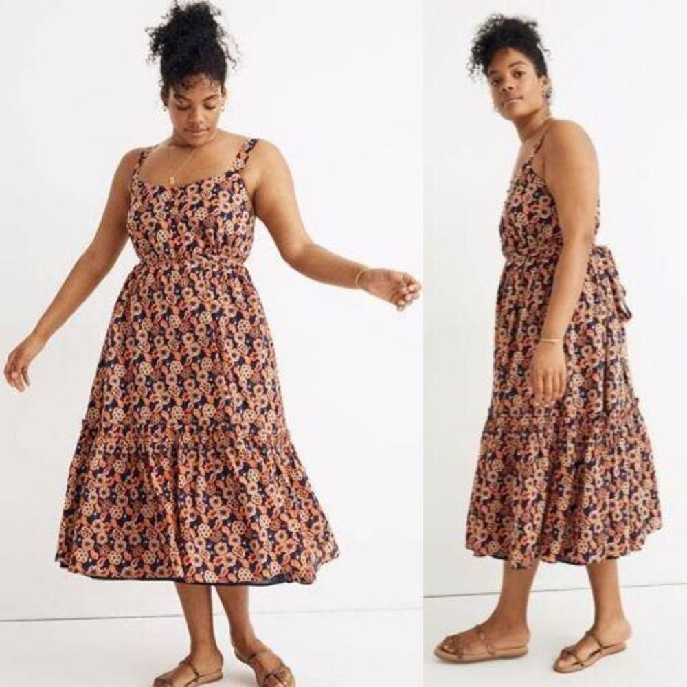 Madewell x Banjanan Tank Floral Paisley Ruffle-Hem Midi Dress 3X Plus